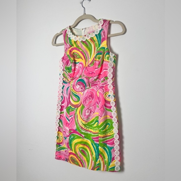 Lily Pulitzer Pink Print All Nighter Sleeveless Lace Trim Mila Shift Dress Sz 00 - Picture 7 of 13